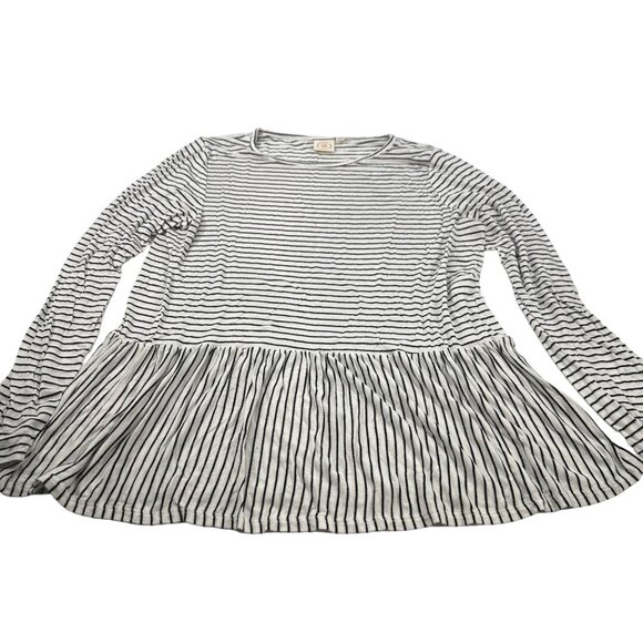 Live In The Moment Womens Sz Med Top Long Sleeve Peplum Hem Black White Preowned - Picture 1 of 12